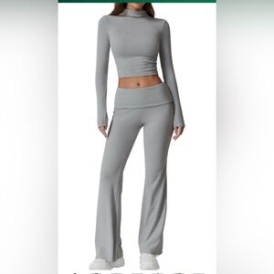 QINSEN Womens 2 Pc Lounge Sets Mock Neck Long Sleeve Tops Pants Comfy Tracksuits